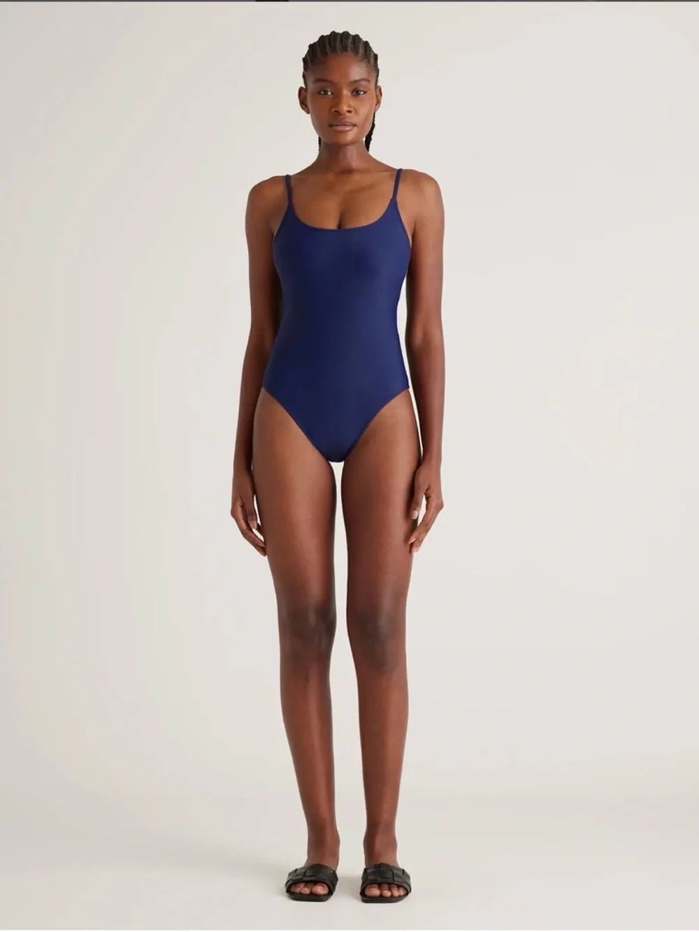 New Quince Italian Cami One-Piece Swimsuit in Deep Navy Size L